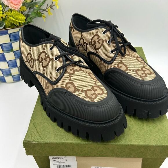 Men’s Gucci, maxi GG Supreme canvas loafers size 12 made in Italy - Picture 1 of 11